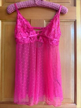 Oh Là Là Chéri Paris Hot Pink Lace Sheer Mesh Babydoll Lingerie L/XL